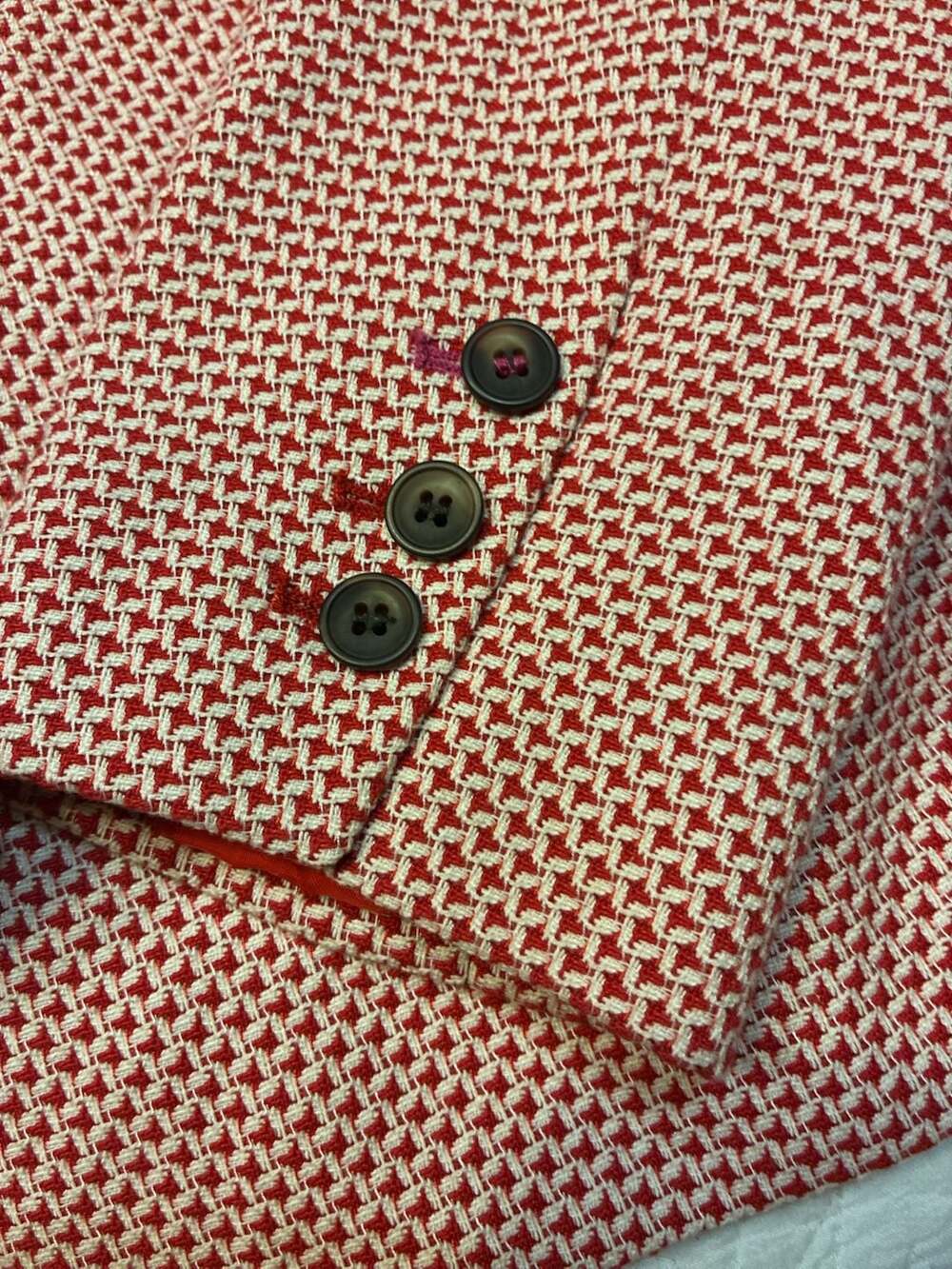 Boden Red and White Textured Houndstooth Single Breasted Blazer Jacket - Picture 6 of 12